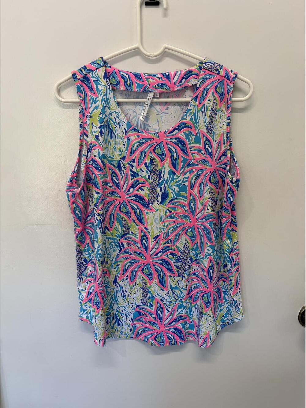 Lulu-B Women's Tropical Floral Sleeveless Top, Size L